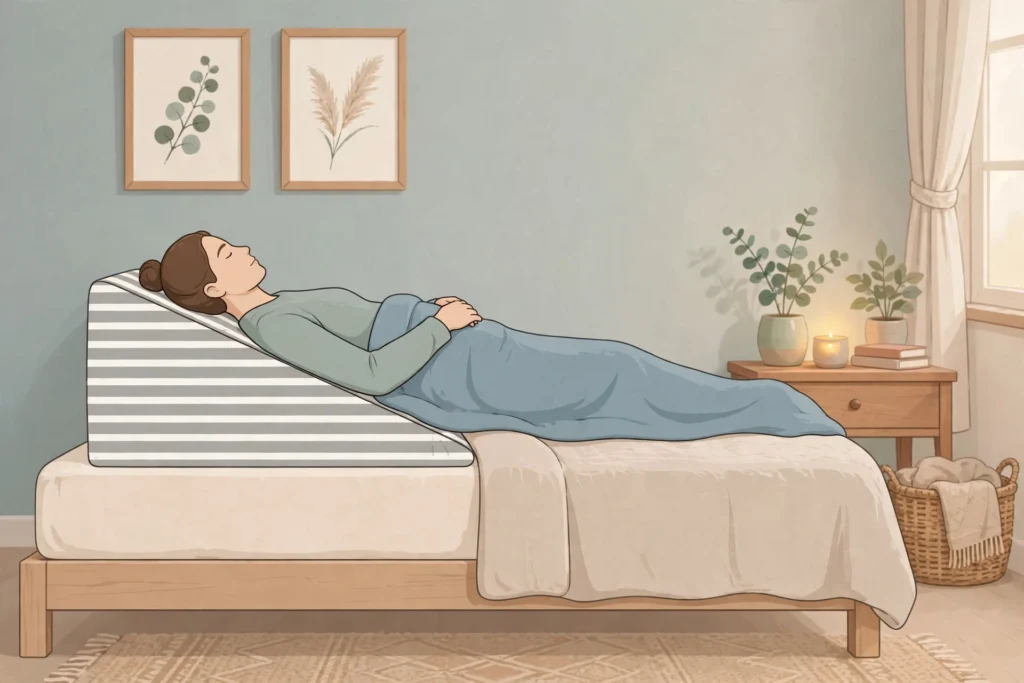 Illustration of a person sleeping on a Nordjager wedge pillow